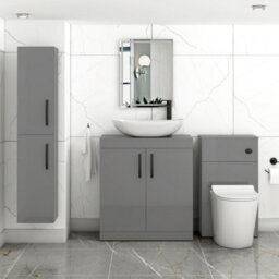 Royal Bathrooms Turin 800mm Freestanding Bathroom Vanity Unit With Sink 2 Door Indigo Grey Gloss & Cesar Countertop Basin - thumbnail 3
