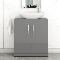 Royal Bathrooms Turin 800mm Freestanding Bathroom Vanity Unit With Sink 2 Door Indigo Grey Gloss & Cesar Countertop Basin - thumbnail 1