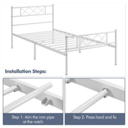 Yaheetech White 3Ft Single Simple Metal Bed Frame With Cross-Design Headboard & Footboard - thumbnail 7