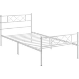 Yaheetech White 3Ft Single Simple Metal Bed Frame With Cross-Design Headboard & Footboard - thumbnail 2