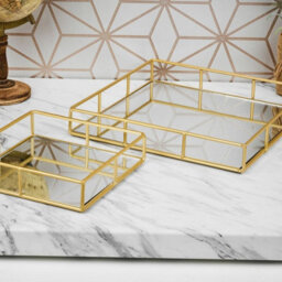 Urbn-Living 2-Pc Metal Gold Square Mirror Tray - thumbnail 8