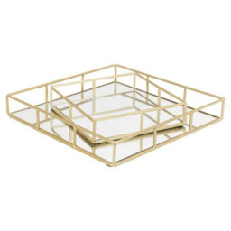 Urbn-Living 2-Pc Metal Gold Square Mirror Tray - thumbnail 2