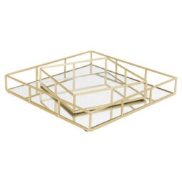 Urbn-Living 2-Pc Metal Gold Square Mirror Tray - thumbnail 1
