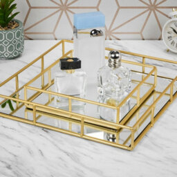 Urbn-Living 2-Pc Metal Gold Square Mirror Tray - thumbnail 3