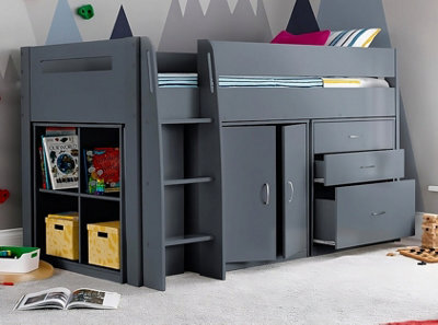 Save On Goods UK Grey Mid Sleeper Bunk Bed Storage,chest Drawers,shelves,cupboard, Kids, Childrens Bunkbed - image 1