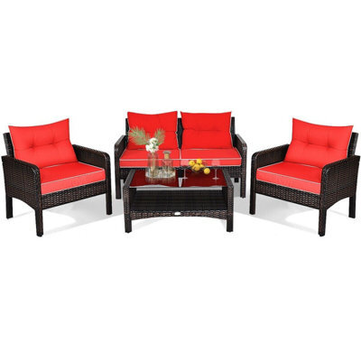 Gainoom 4 Pieces Pe Rattan Patio Conversation Set Outdoor Rattan Furniture With Cushions