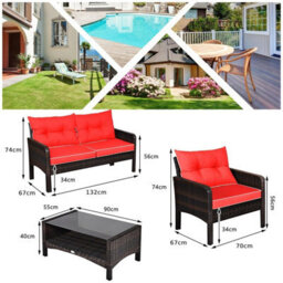 Gainoom 4 Pieces Pe Rattan Patio Conversation Set Outdoor Rattan Furniture With Cushions - thumbnail 2