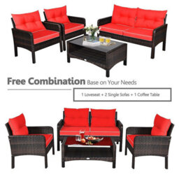 Gainoom 4 Pieces Pe Rattan Patio Conversation Set Outdoor Rattan Furniture With Cushions - thumbnail 3