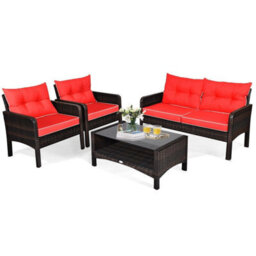 Gainoom 4 Pieces Pe Rattan Patio Conversation Set Outdoor Rattan Furniture With Cushions - thumbnail 6