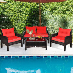 Gainoom 4 Pieces Pe Rattan Patio Conversation Set Outdoor Rattan Furniture With Cushions - thumbnail 5