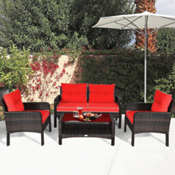 Gainoom 4 Pieces Pe Rattan Patio Conversation Set Outdoor Rattan Furniture With Cushions - thumbnail 4
