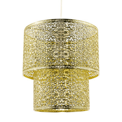 Happy Homewares Moroccan Double Drum Tier East Fit Pendant Shade In Polished Gold