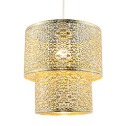 Happy Homewares Moroccan Double Drum Tier East Fit Pendant Shade In Polished Gold - thumbnail 2