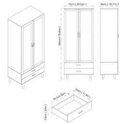 Urbn-Living Urbnliving 180Cm Height Black Wardrobe With Mirror 2 Door 2 Drawer Bedroom Clothes Storage Hanging Rail - thumbnail 8
