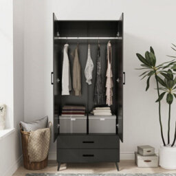 Urbn-Living Urbnliving 180Cm Height Black Wardrobe With Mirror 2 Door 2 Drawer Bedroom Clothes Storage Hanging Rail - thumbnail 3