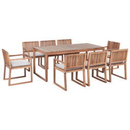 Beliani Garden Dining Set 8 Seater Sassari Premium With Cushions Certified Acacia Wood Light Grey - thumbnail 1