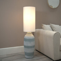 Valuelights Deegan Grey Cement Effect Ceramic Midi Floor Lamp With Natural Cream Cylinder Shade - thumbnail 5