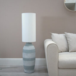 Valuelights Deegan Grey Cement Effect Ceramic Midi Floor Lamp With Natural Cream Cylinder Shade - thumbnail 1
