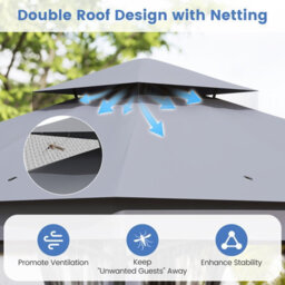 Costway 3 X 3 M Patio Gazebo Outdoor Double-Roof Canopy Tent W/ Mesh Netting - thumbnail 7