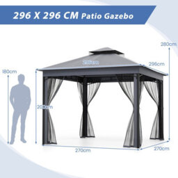 Costway 3 X 3 M Patio Gazebo Outdoor Double-Roof Canopy Tent W/ Mesh Netting - thumbnail 2