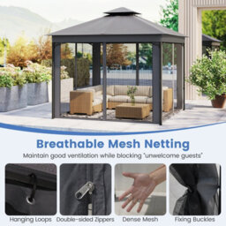 Costway 3 X 3 M Patio Gazebo Outdoor Double-Roof Canopy Tent W/ Mesh Netting - thumbnail 8