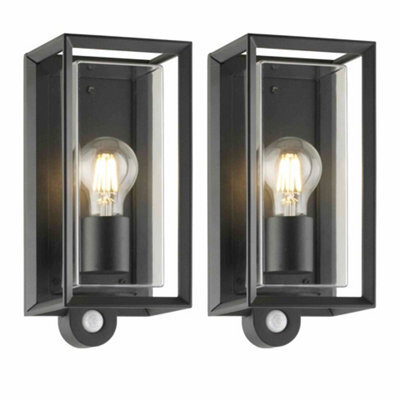 First Choice Lighting Set Of 2 Brandon Black Outdoor Motion Sensor Ip44 Security Wall Light - image 1