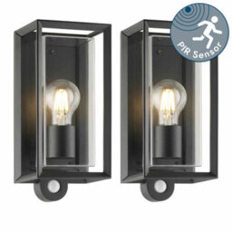 First Choice Lighting Set Of 2 Brandon Black Outdoor Motion Sensor Ip44 Security Wall Light - thumbnail 2