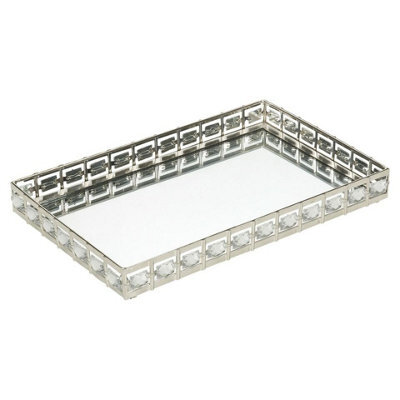 Urbn-Living Urbnliving 24Cm Length Rectangle Silver Mirror Tray Candle Centrepiece Decorative Xmas Gift - image 1
