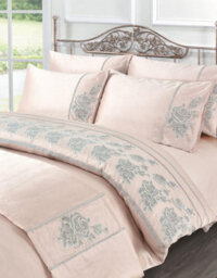 Homespace Direct Ltd Kampala Hill Amara Embroidered Pink Duvet Cover Set With Pillowcases King Bedding Set - thumbnail 1
