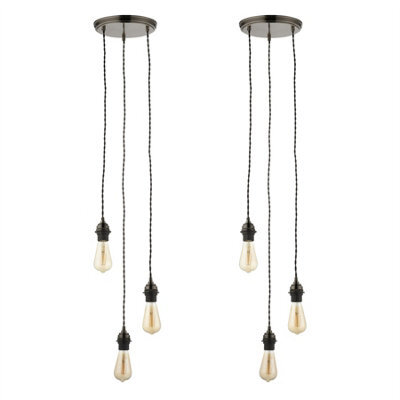 First Choice Lighting Set Of 2 Brushed Bronze Vintage Braided Cable 3 Light Pendant Sets - image 1