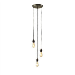 First Choice Lighting Set Of 2 Brushed Bronze Vintage Braided Cable 3 Light Pendant Sets - thumbnail 3