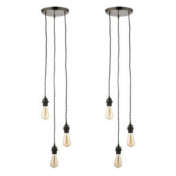 First Choice Lighting Set Of 2 Brushed Bronze Vintage Braided Cable 3 Light Pendant Sets - thumbnail 1