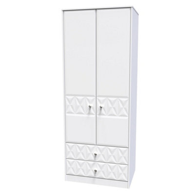 Genoa Ready Assembled Contemporary Matt White 2 Drawer Tall Double Wardrobe (H)1970mm (W)770mm (D)530mm - image 1