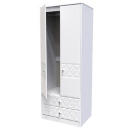 Genoa Ready Assembled Contemporary Matt White 2 Drawer Tall Double Wardrobe (H)1970mm (W)770mm (D)530mm - thumbnail 3