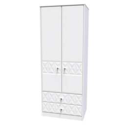 Genoa Ready Assembled Contemporary Matt White 2 Drawer Tall Double Wardrobe (H)1970mm (W)770mm (D)530mm - thumbnail 1