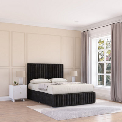 Sloomy Madison Black Plush 6Ft Memory Foam Bed Set With 2 Drawers, Mattress & Headboard- Super King - image 1