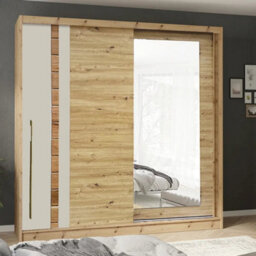Arte Avantgarde 3 Sliding Door Wardrobe 200Cm - Oak Artisan & Cashmere With Mirrored Panel - thumbnail 2