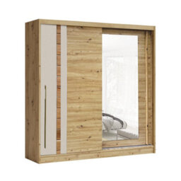 Arte Avantgarde 3 Sliding Door Wardrobe 200Cm - Oak Artisan & Cashmere With Mirrored Panel - thumbnail 1
