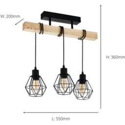 Loops Stunning Modern Black And Brown Triple Pendant Light - 55Cm Indoor Ceiling Fixture - thumbnail 5