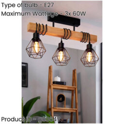 Loops Stunning Modern Black And Brown Triple Pendant Light - 55Cm Indoor Ceiling Fixture - thumbnail 2