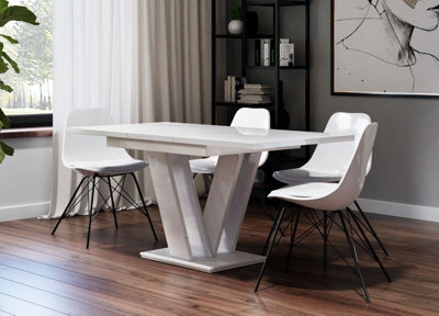 Impact Furniture Extendable Dining Table White High Gloss Kitchen Table 120-160Cm V Leg Seats 6 8 Masy - image 1