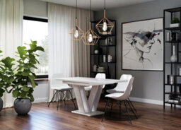 Impact Furniture Extendable Dining Table White High Gloss Kitchen Table 120-160Cm V Leg Seats 6 8 Masy - thumbnail 4