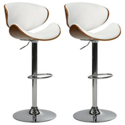 Beliani Set Of 2 Bar Chairs Rotterdam Faux Leather Swivel White - thumbnail 1