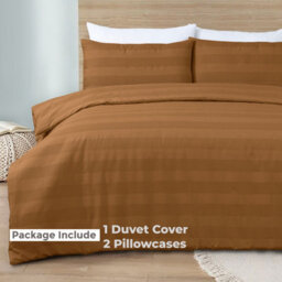MHG Living Luxury Waffle Stripe Duvet Cover Set - Soft 200Tc Polycotton Blend, Breathable & Stylish Bedding (Super King, Tan) - thumbnail 3