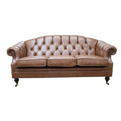 Chesterfield 3 Seater New England Saddle Leather Sofa Settee In Victoria Style - image 1