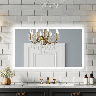 Probaty Bathrooms Led Mirror Backlit Illuminated With Anti-Fog,100X60Cm Rectangular,touch Switch,wall Frameless Vanity Mirror
