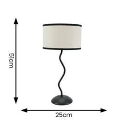Valuelights Wiggle Black Metal Single Stem Table Lamp With Linen Black Trim Drum Lamp Shade - thumbnail 6