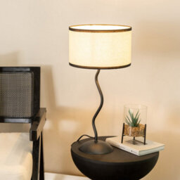 Valuelights Wiggle Black Metal Single Stem Table Lamp With Linen Black Trim Drum Lamp Shade