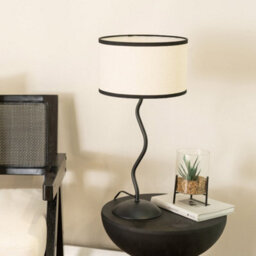Valuelights Wiggle Black Metal Single Stem Table Lamp With Linen Black Trim Drum Lamp Shade - thumbnail 3