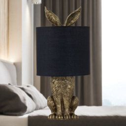 First Choice Lighting Babs Antique Gold Hare Table Lamp With Black Fabric Shade - thumbnail 6